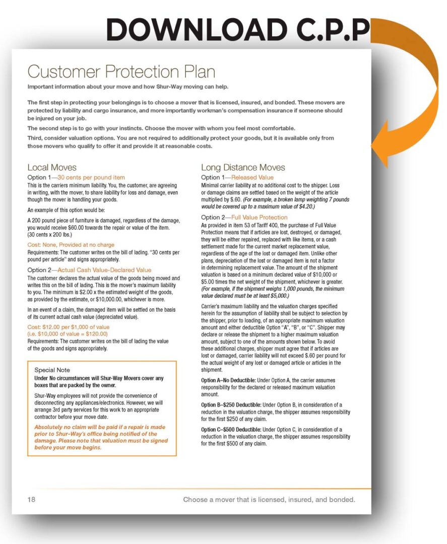 Download SHUR-WAY MOVERS Customer Protection Plan